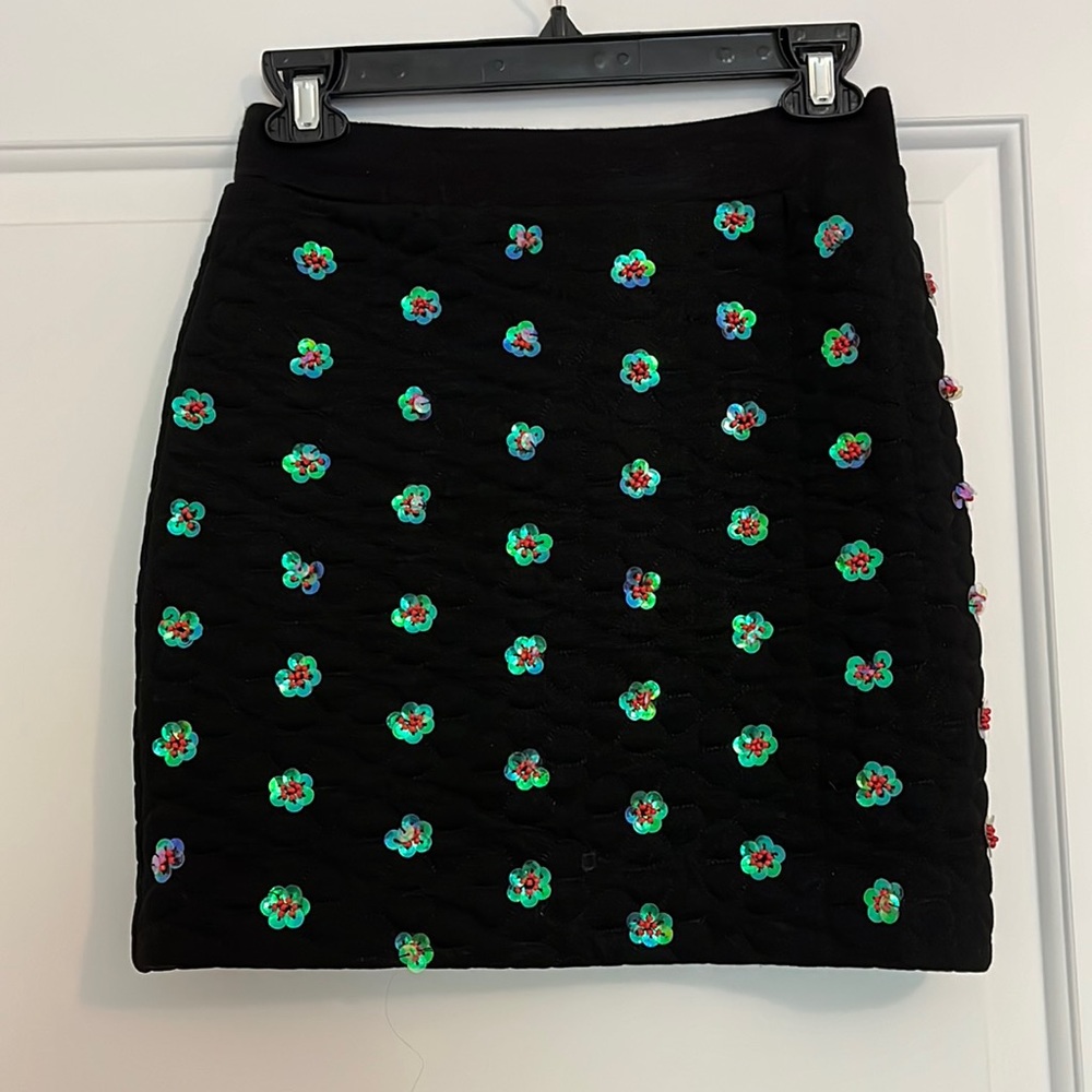 Black Quilted Floral Sequin Mini Skirt: Opening Ceremony